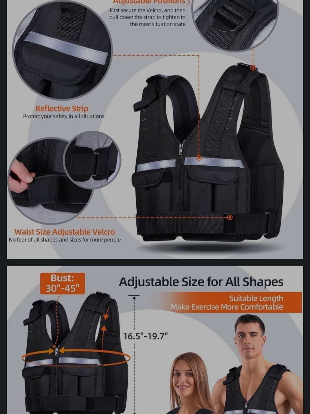 Adjustable Black Weighted Vest for Men Or Women Exercise & Training - Picture 2 of 5